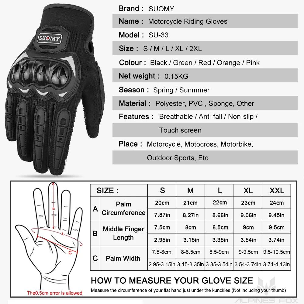 SUOMY Orange Full-Finger Motorcycle Gloves – Summer Touchscreen Gloves for Men & Women