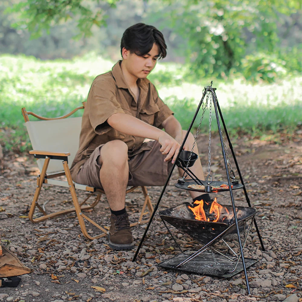 Outdoor Camping BBQ Tripod Grill Rack with Chain