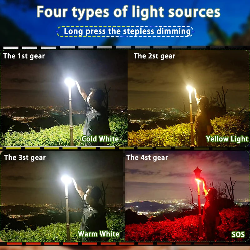 MOSLIGHTING 80W Solar Camping Lantern – Zoom Torch with Magnet & Strong LED Light