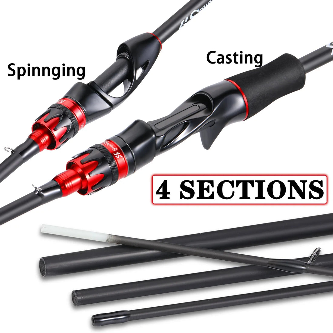 Sougayilang 2.1m Ultralight Carbon Spinning Casting Rod – 4-Section