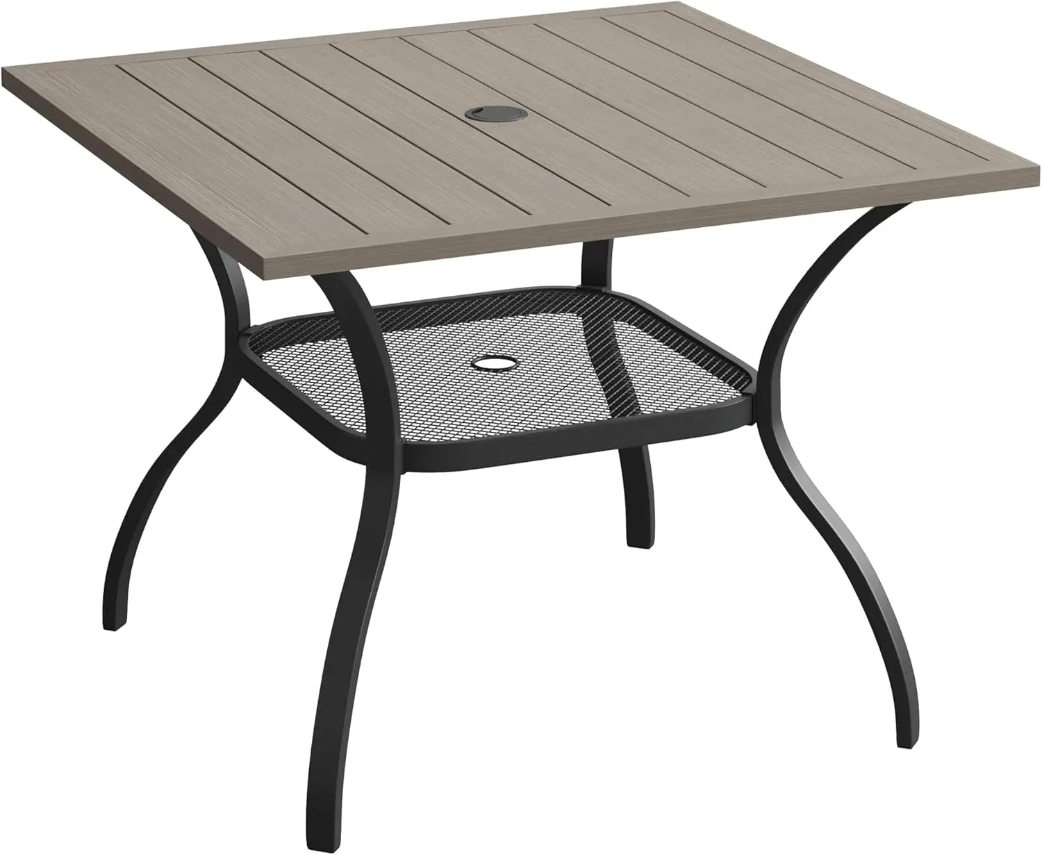 Square Outdoor Patio Dining Table with Wood-Like Top – Weather-Resistant Metal Frame