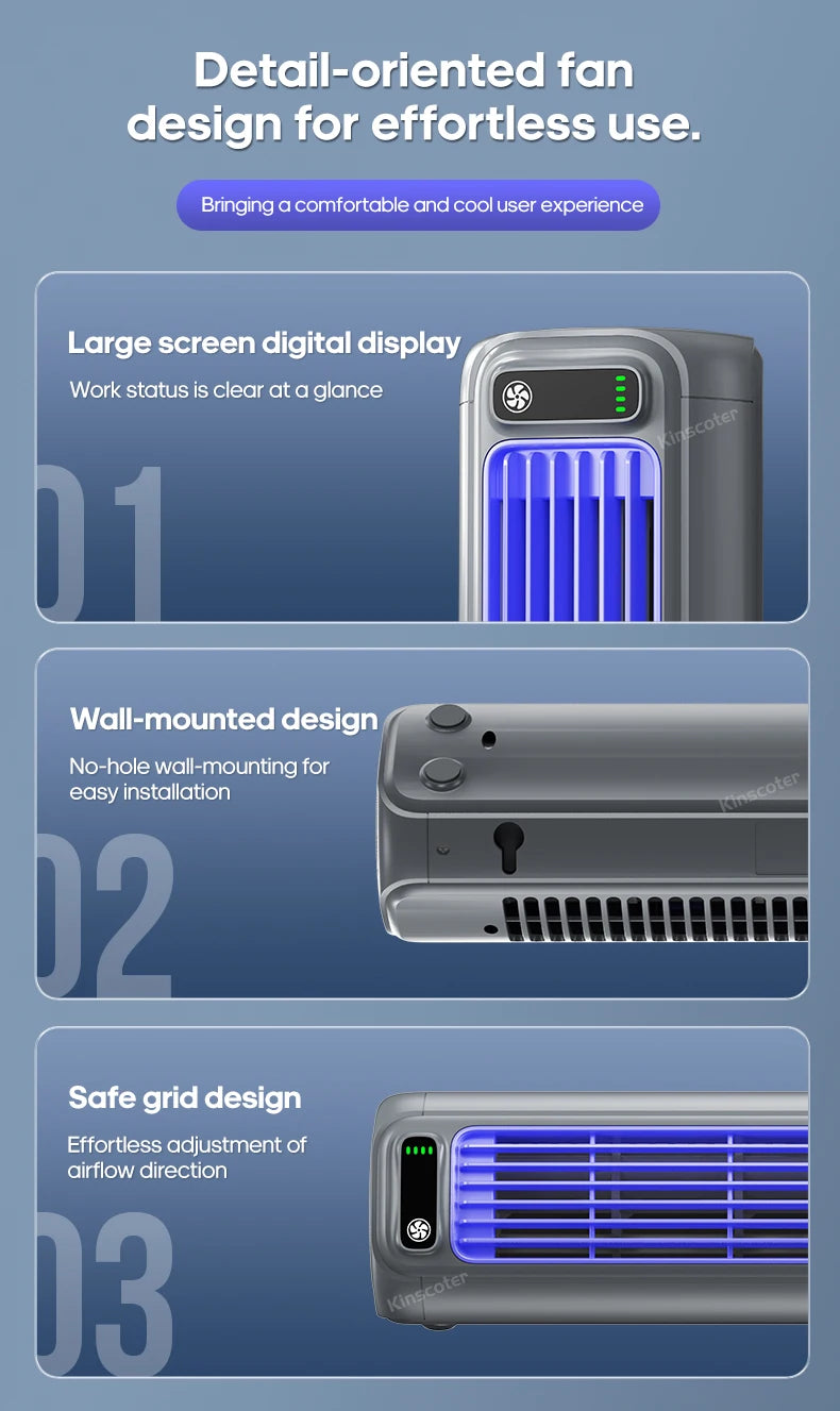 KINSCOTER Rechargeable Desktop Air Conditioner Fan – Wall-Mount, 3-Speed Cooling