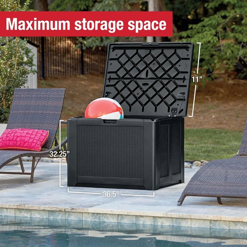 Weather-Resistant Black Deck Storage Box for Patio, Pool, and Garden Organization