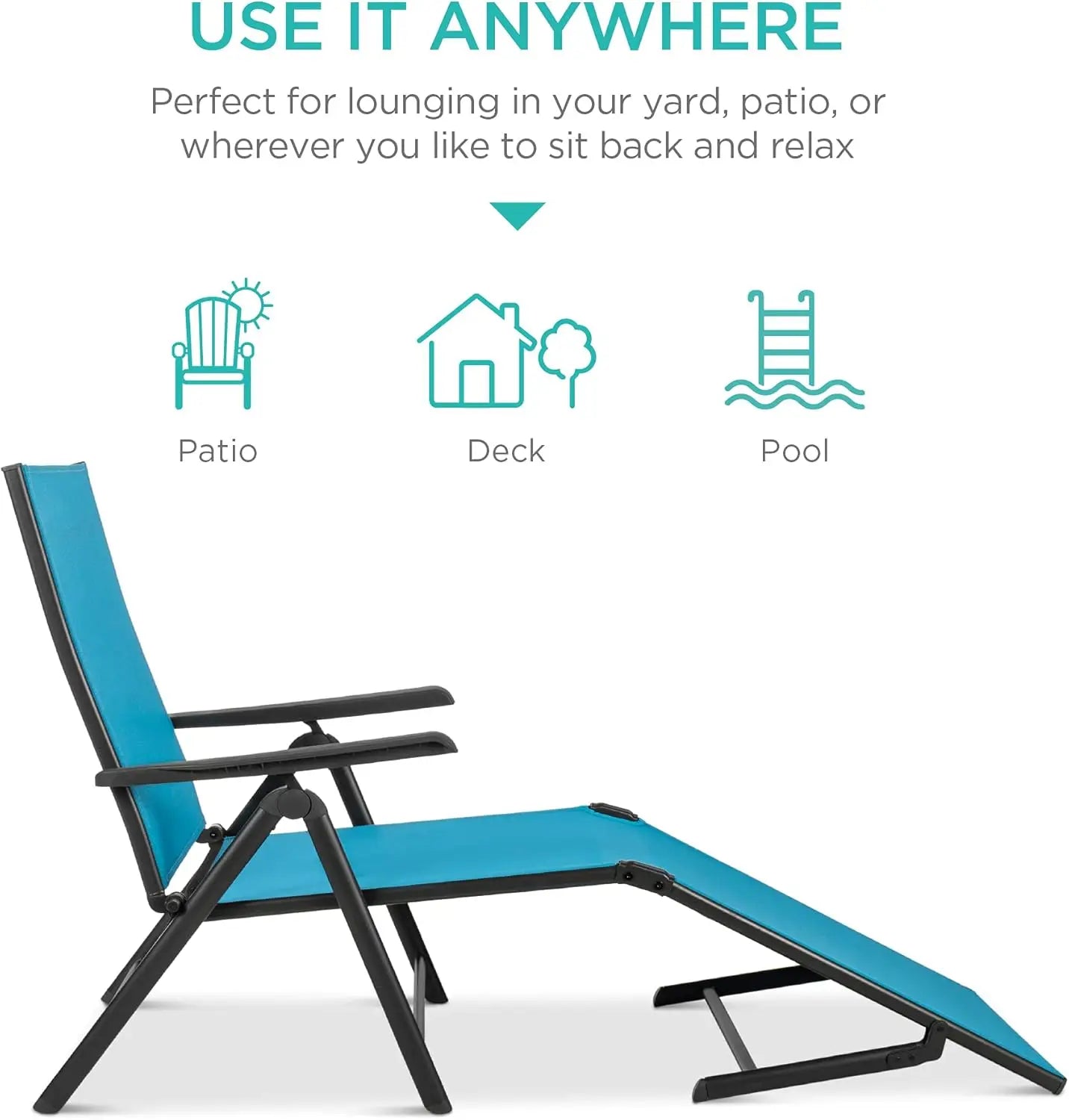 Set of 2 Adjustable Outdoor Patio Chaise Lounge Chairs – Folding Pool Loungers