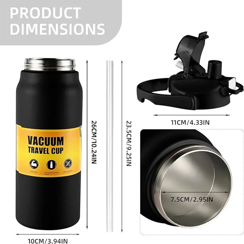 Vacuum Insulated Stainless Steel Water Bottle with Straw – Hot & Cold Thermos