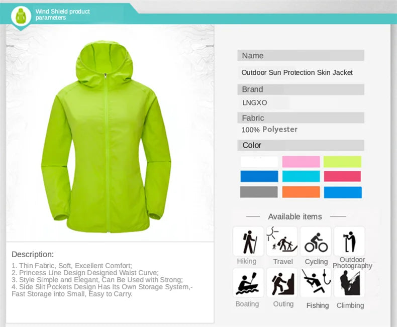 JNLN Waterproof Camping Rain Jacket – Quick-Dry Windbreaker with Pockets