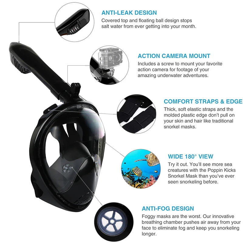Full-Face Anti-Fog Diving Mask – Waterproof Snorkeling Gear for Adults & Kids