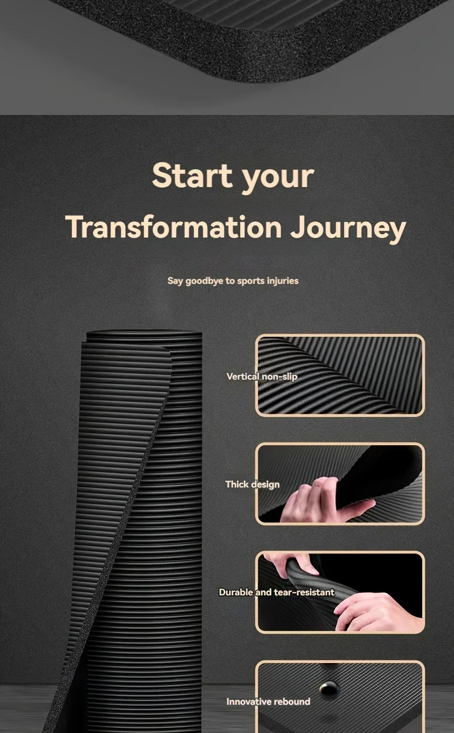 Thick Non-Slip Black Yoga Mat – Durable NBR Rubber