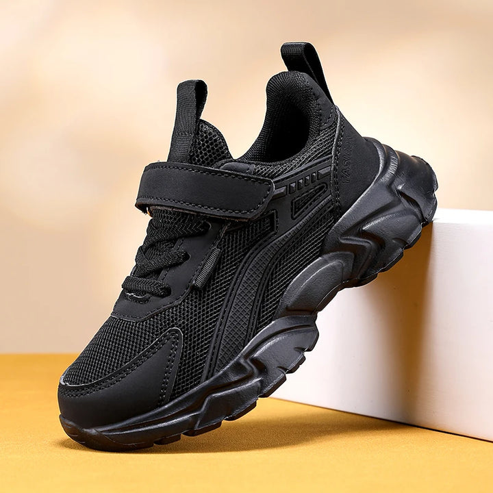 Lightweight Kids' Black Mesh Sneakers – Breathable & Non-Slip