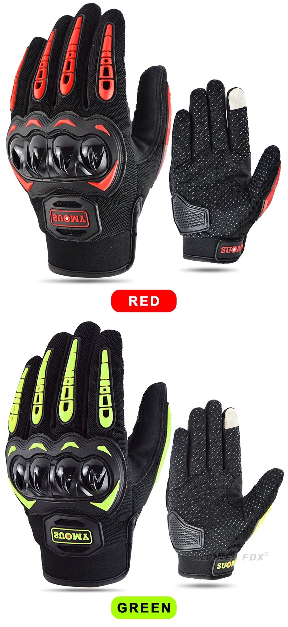 SUOMY Orange Full-Finger Motorcycle Gloves – Summer Touchscreen Gloves for Men & Women