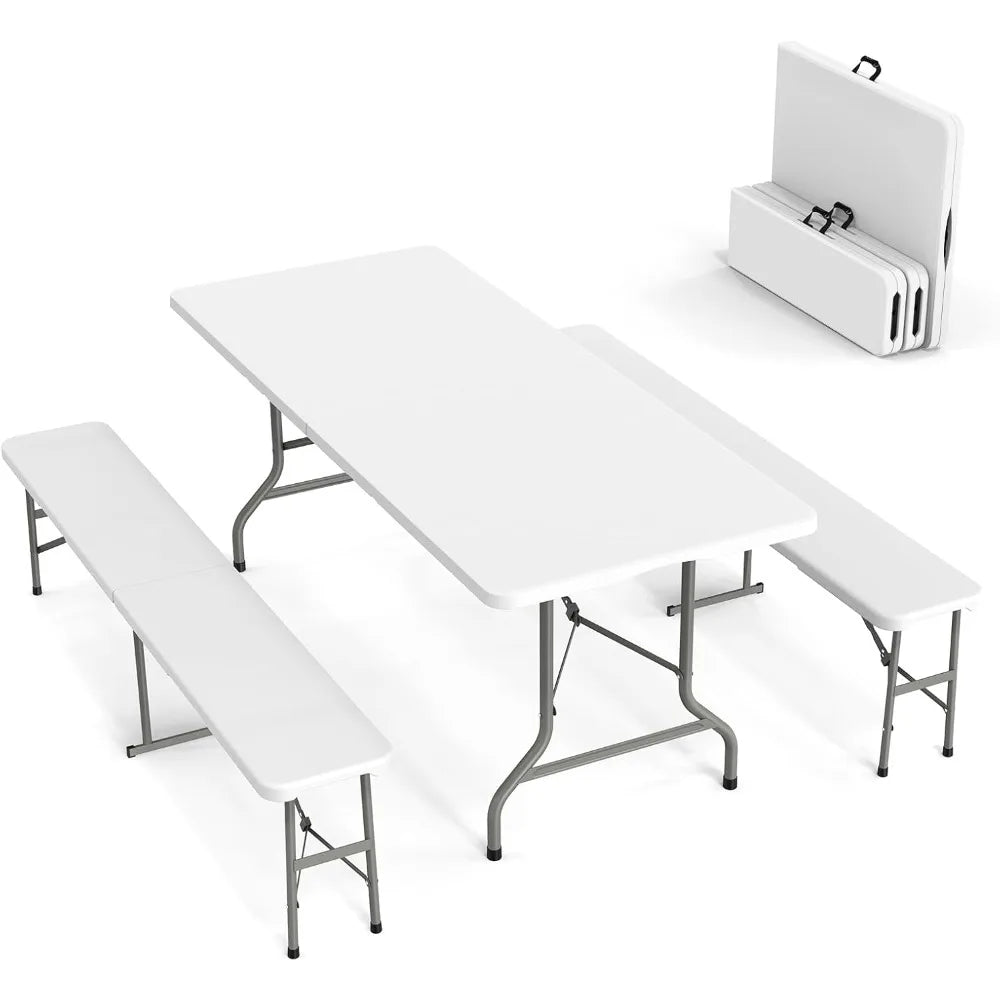 3-Piece Folding Picnic Table Set – 6-Foot Table with 2 Benches
