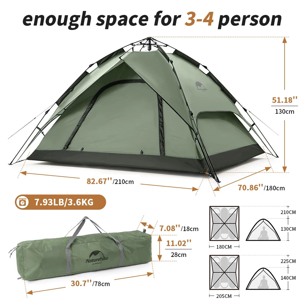 Naturehike 3-Person One-Touch Camping Tent