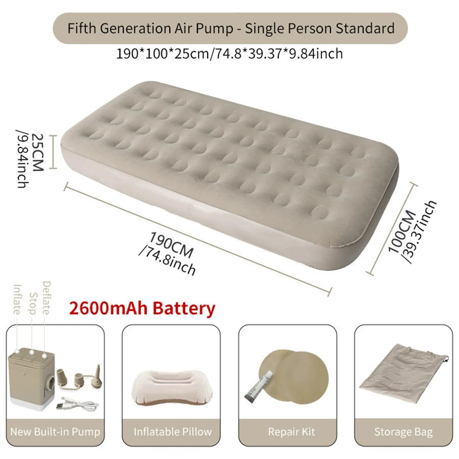 Luxury 2-Person Inflatable Camping Mattress – Thick PVC Bed with Built-in Pump