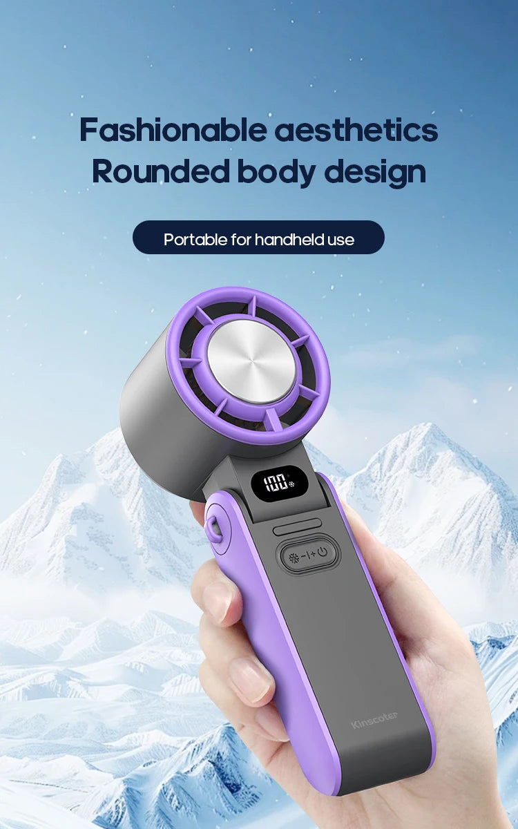 KINSCOTER Mini Portable Handheld Fan – Foldable, Rechargeable, Turbo Cooling