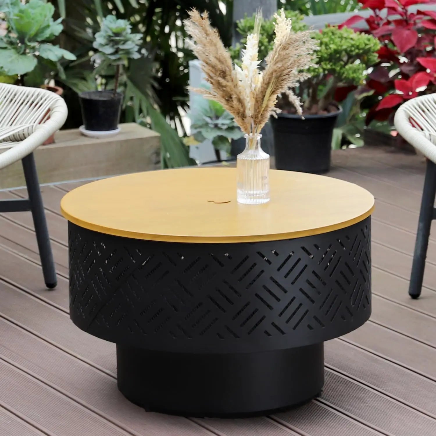 26" Wood Burning Fire Pit Table with Grill, Lid & Waterproof Cover