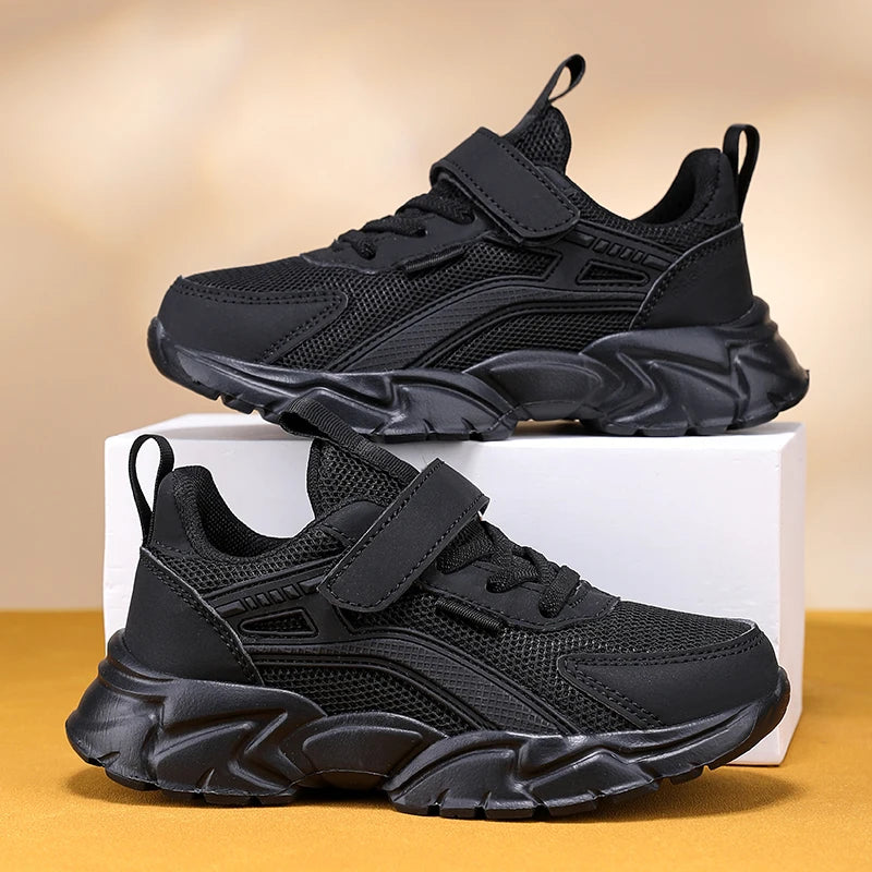 Lightweight Kids' Black Mesh Sneakers – Breathable & Non-Slip