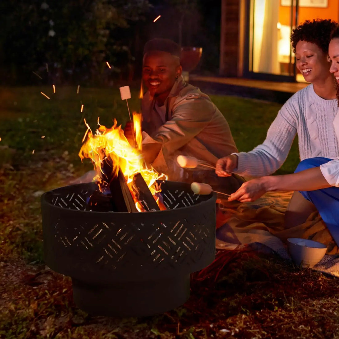 26" Wood Burning Fire Pit Table with Grill, Lid & Waterproof Cover