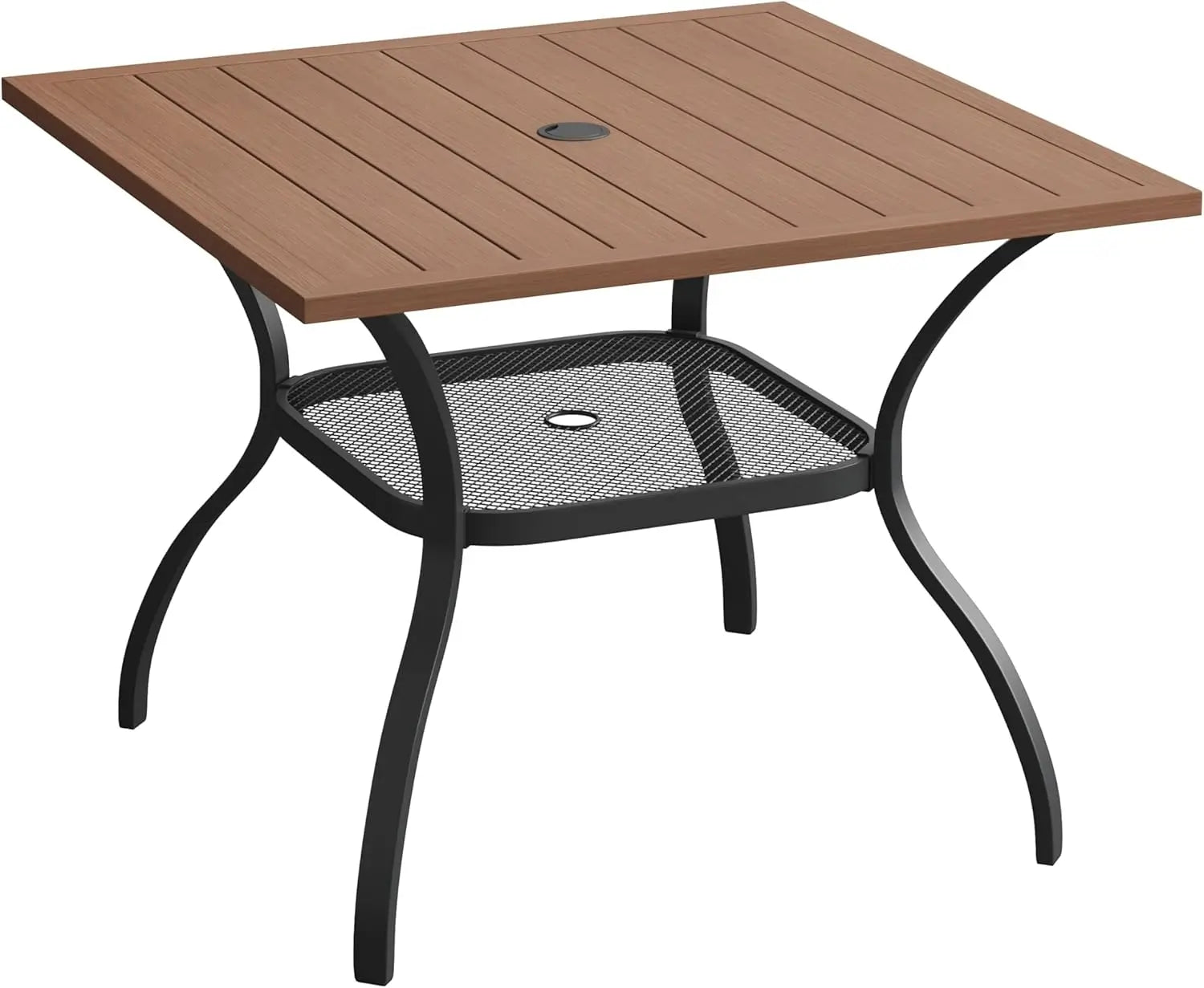 Square Outdoor Patio Dining Table with Wood-Like Top – Weather-Resistant Metal Frame
