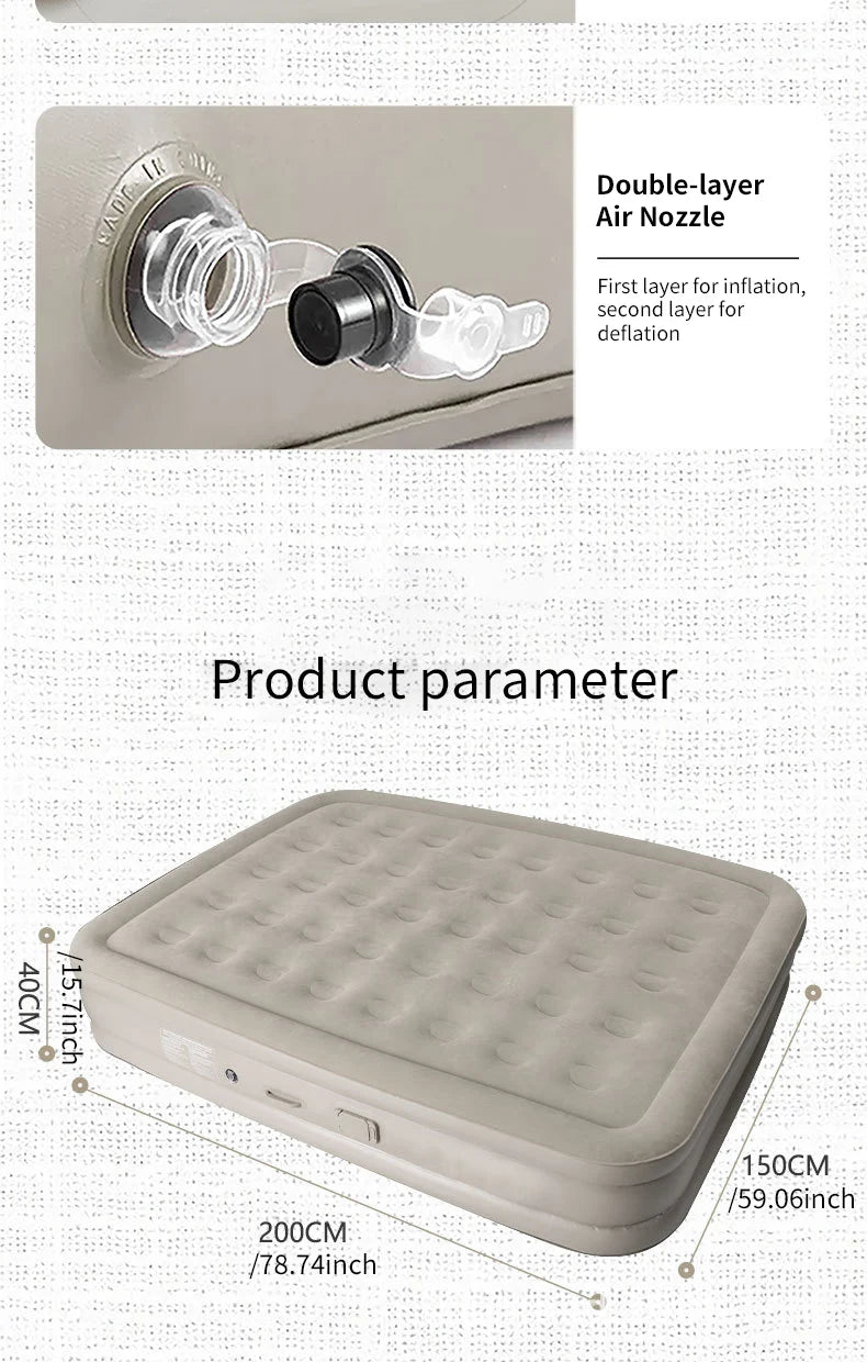 Luxury 2-Person Inflatable Camping Mattress – Thick PVC Bed with Built-in Pump