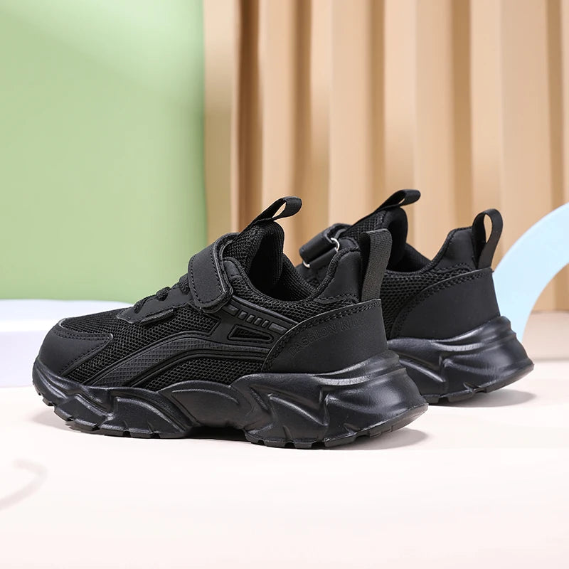 Lightweight Kids' Black Mesh Sneakers – Breathable & Non-Slip
