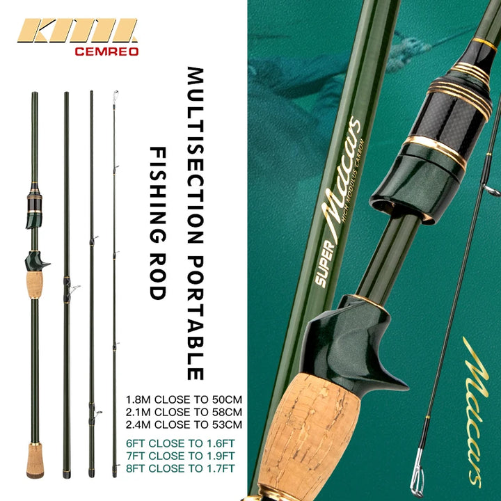 CEMREO Carbon Travel Fishing Rod – Spinning & Casting, 1.8m–2.4m