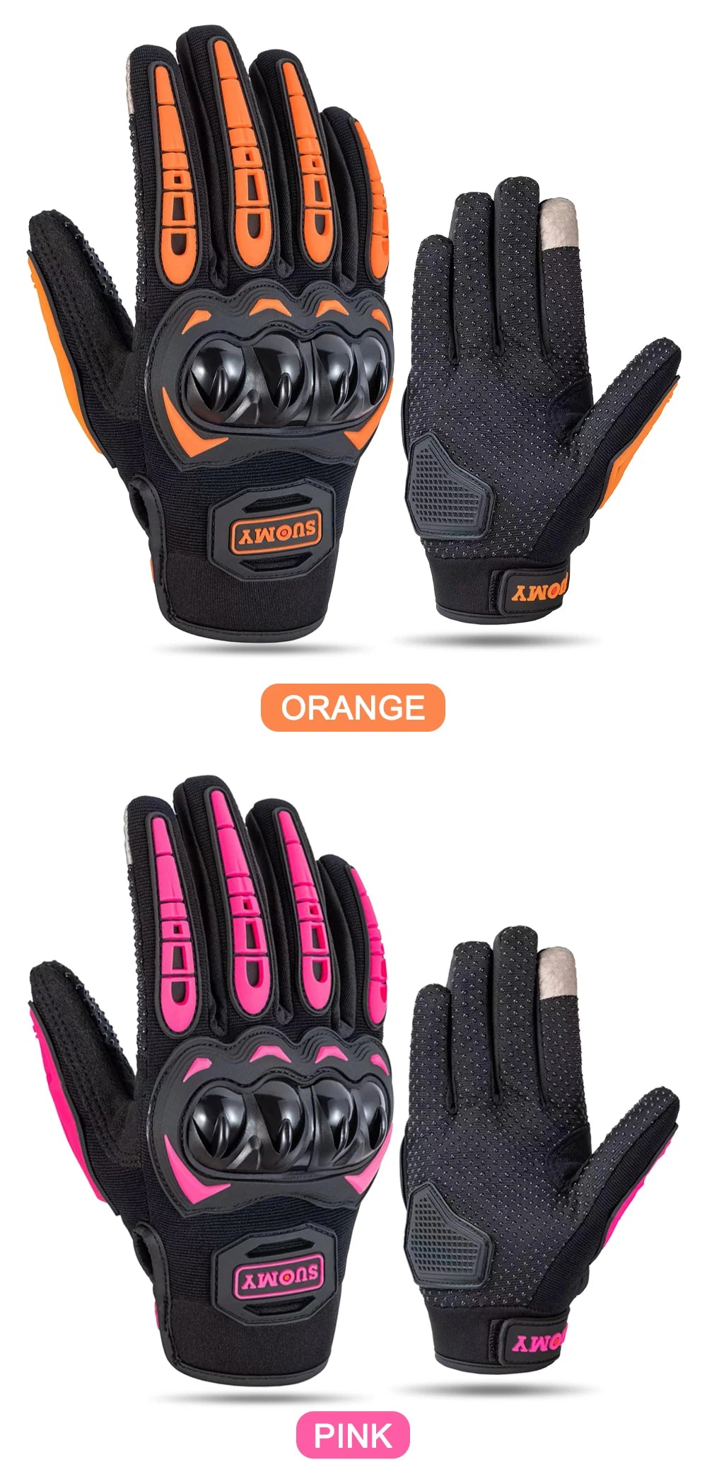 SUOMY Orange Full-Finger Motorcycle Gloves – Summer Touchscreen Gloves for Men & Women
