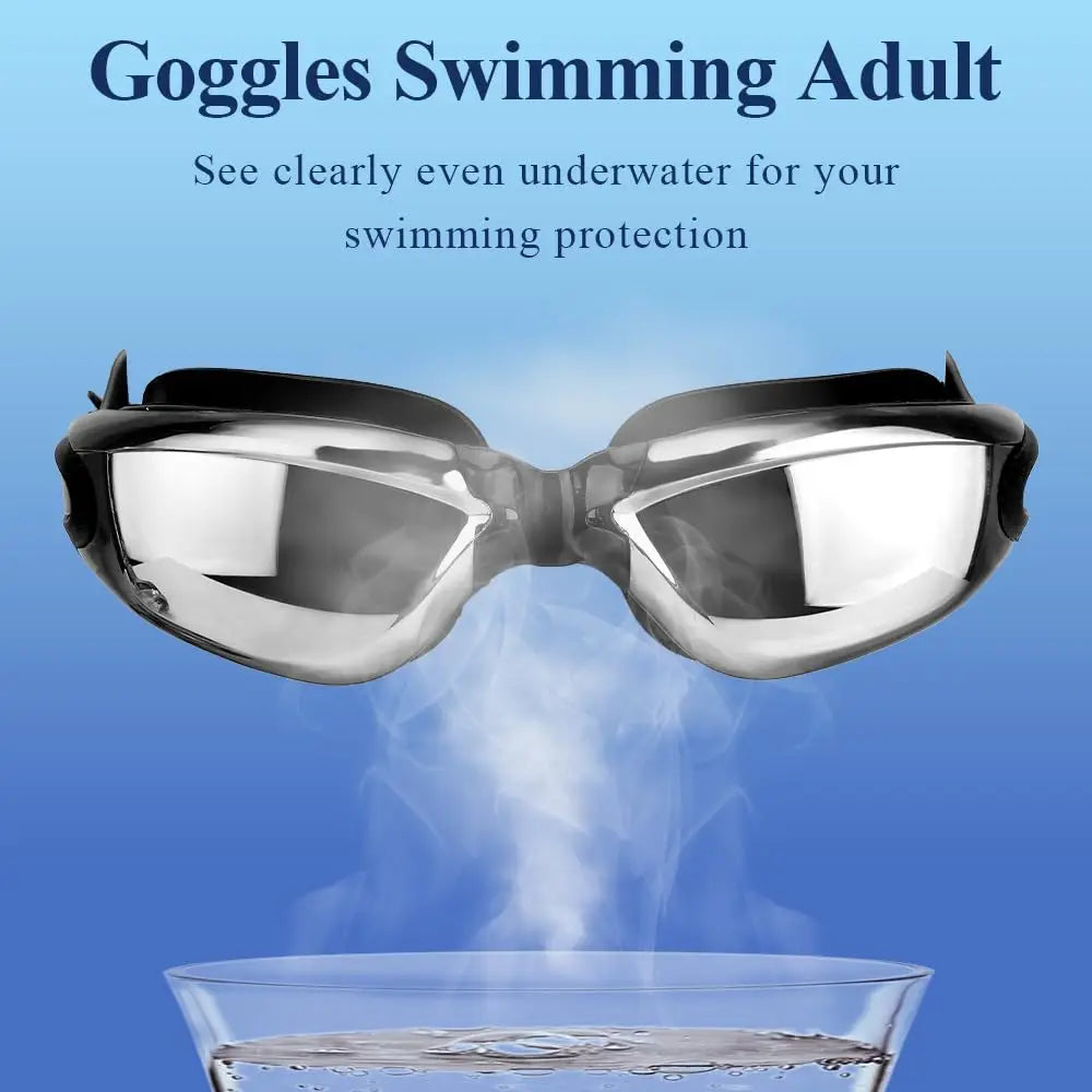 Adult Myopia Swimming Goggles with Earplugs – Anti-Fog HD Electroplated Lens