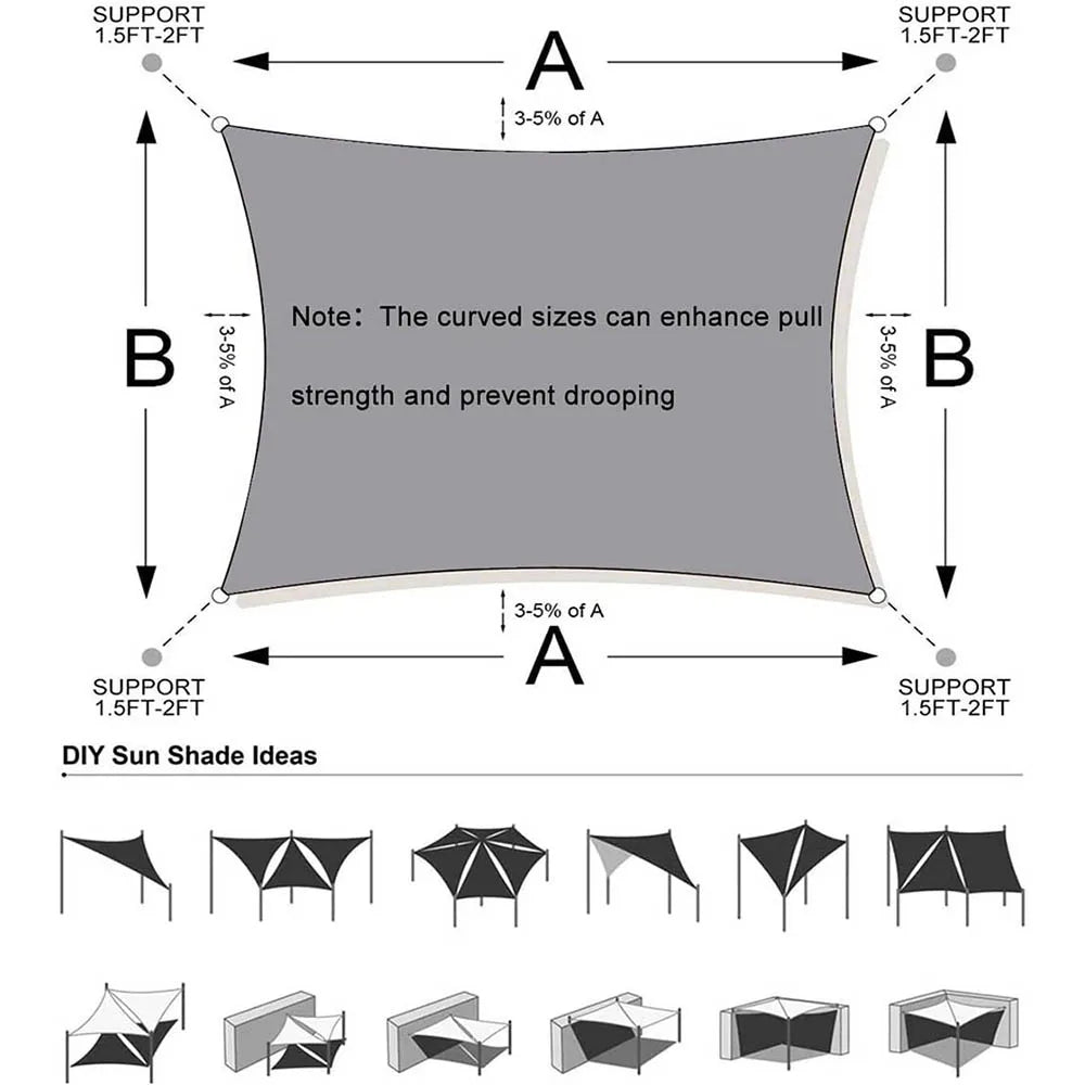 Large Waterproof Rectangle Sun Shade Sail for Outdoor Use
