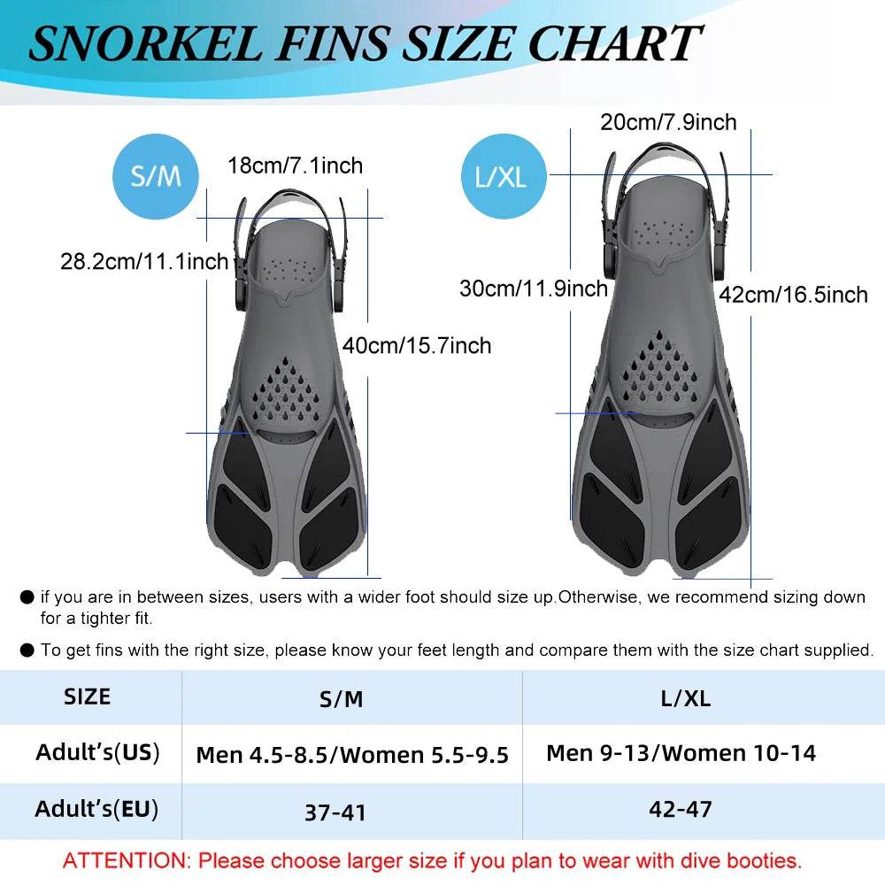 Adjustable Silicone Snorkel Fins – Open Heel Flippers