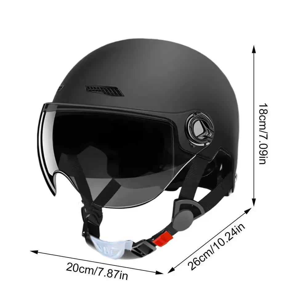 Electric Motorcycle Open-Face Helmet with Goggles – Anti-UV Safety Cap for Men & Women