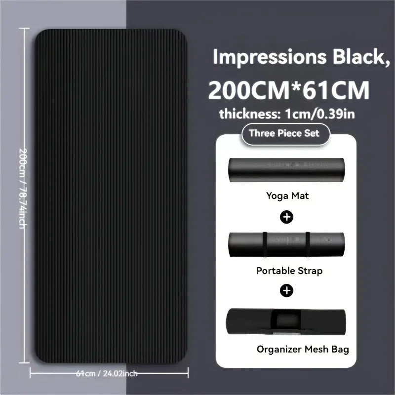 Thick Non-Slip Black Yoga Mat – Durable NBR Rubber