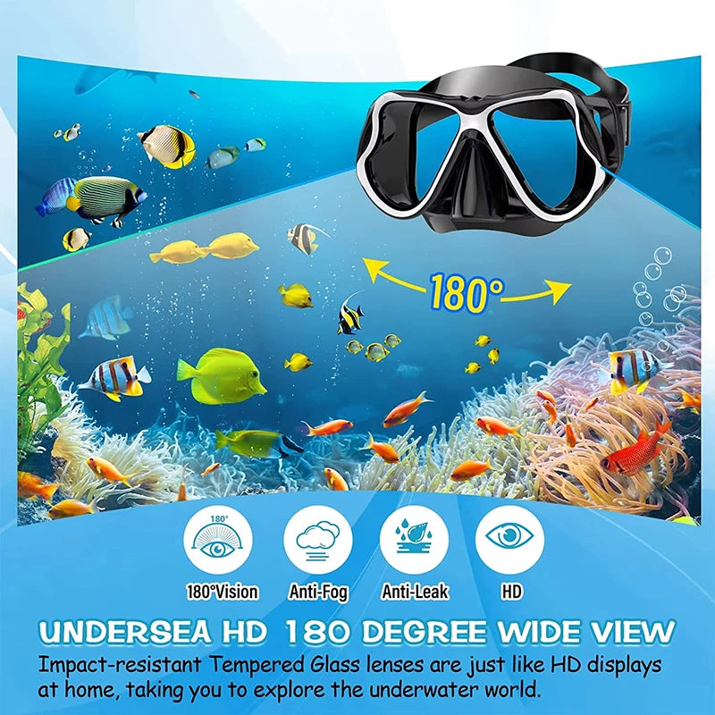 Professional Dry Snorkel Set – Panoramic Wide View Anti-Fog Diving Mask with Dry Tube