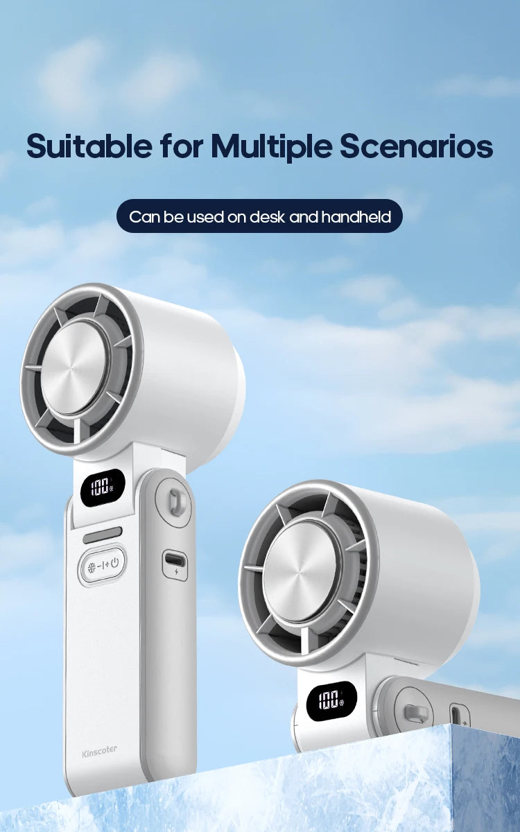 KINSCOTER Mini Portable Handheld Fan – Foldable, Rechargeable, Turbo Cooling