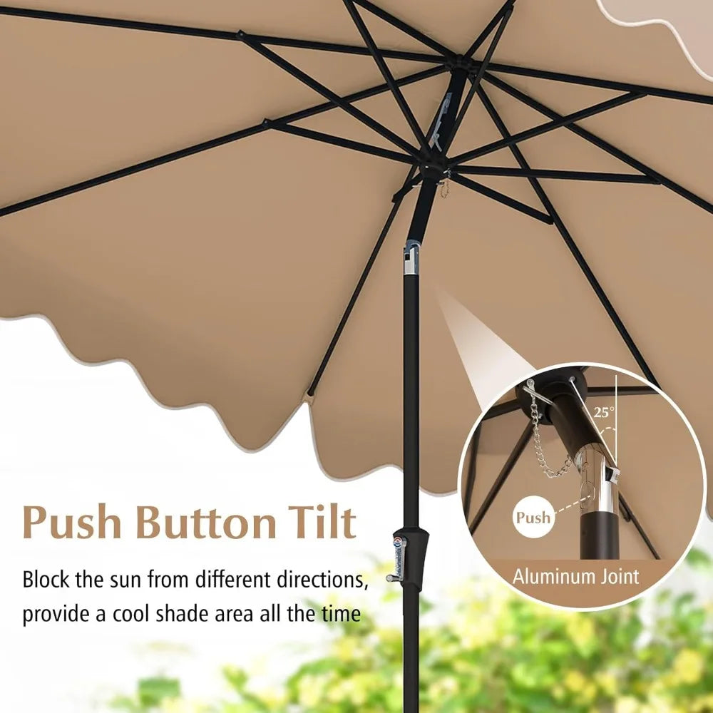 9Ft 2-Tier Patio Umbrella with Crank & Tilt – Scalloped Sun Shade Outdoor Canopy