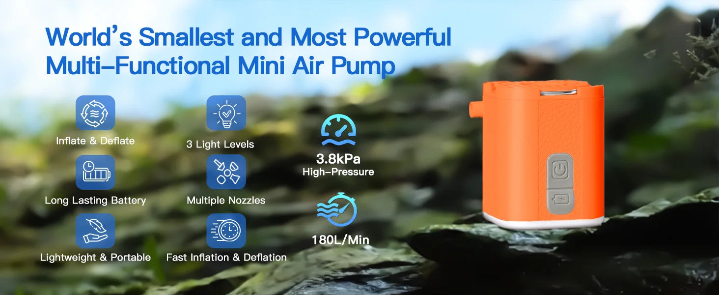 GIGA PUMP Mini 3-in-1 Air Pump – 3.8kPa High Pressure Portable Inflator