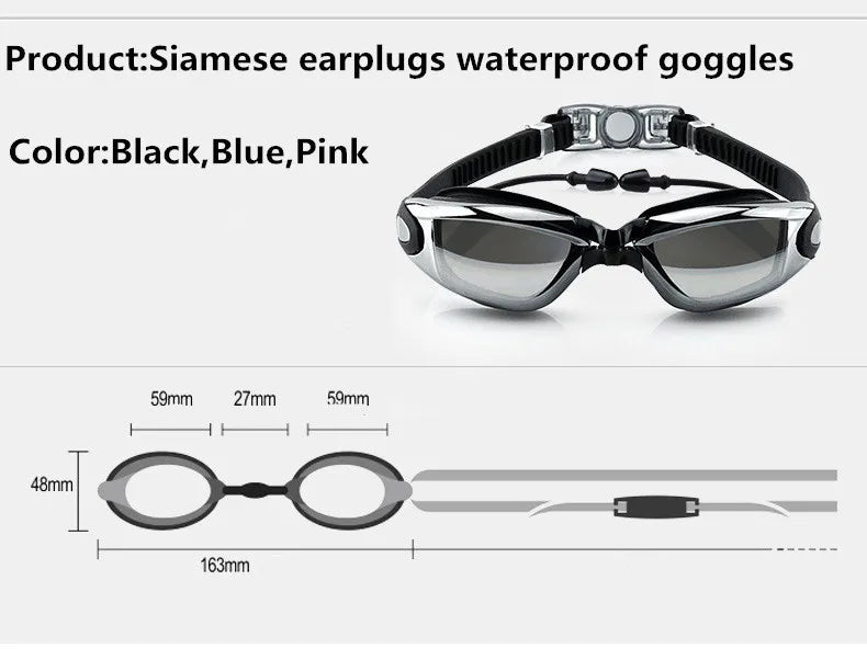 Adult Anti-Fog UV Swimming Goggles with Earplugs