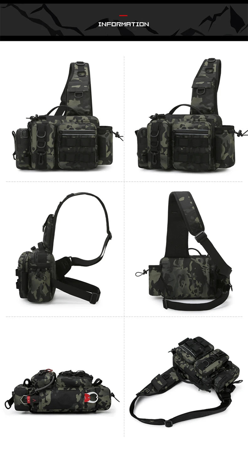 Fishing Tackle Backpack with Rod Holder – Sling Shoulder Gear Bag