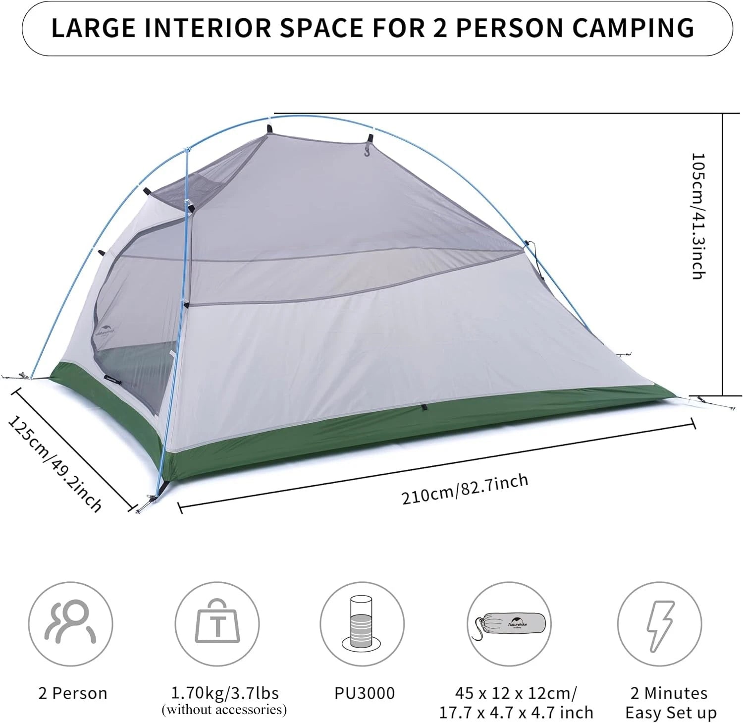 Naturehike Cloud Up 2 Tent – Ultralight Waterproof Camping & Hiking Shelter