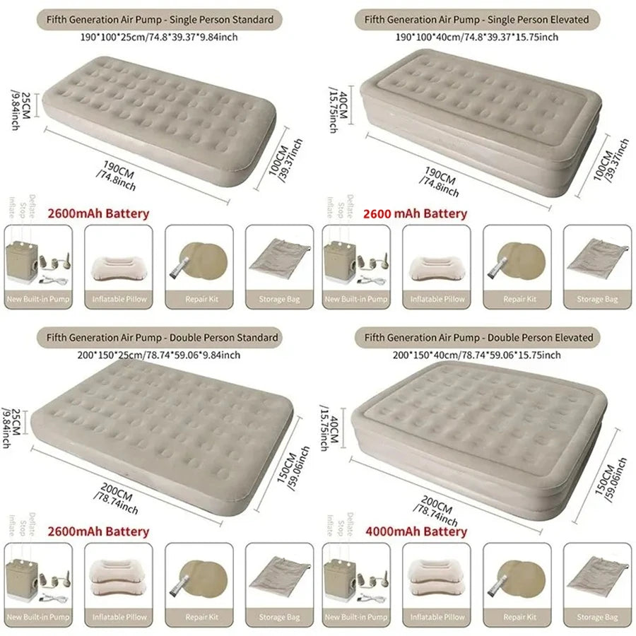 Luxury 2-Person Inflatable Camping Mattress – Thick PVC Bed with Built-in Pump