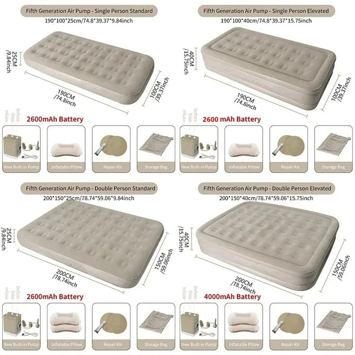 Luxury 2-Person Inflatable Camping Mattress – Thick PVC Bed with Built-in Pump
