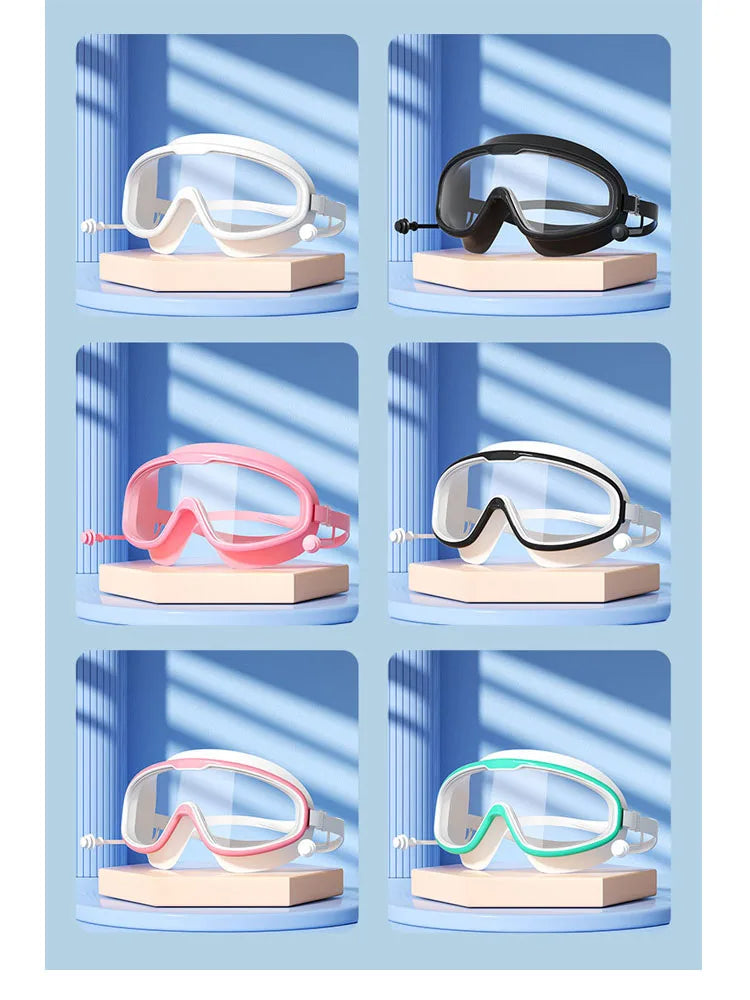 Large Frame Waterproof HD Swimming Goggles with Earplugs – For Adults & Kids