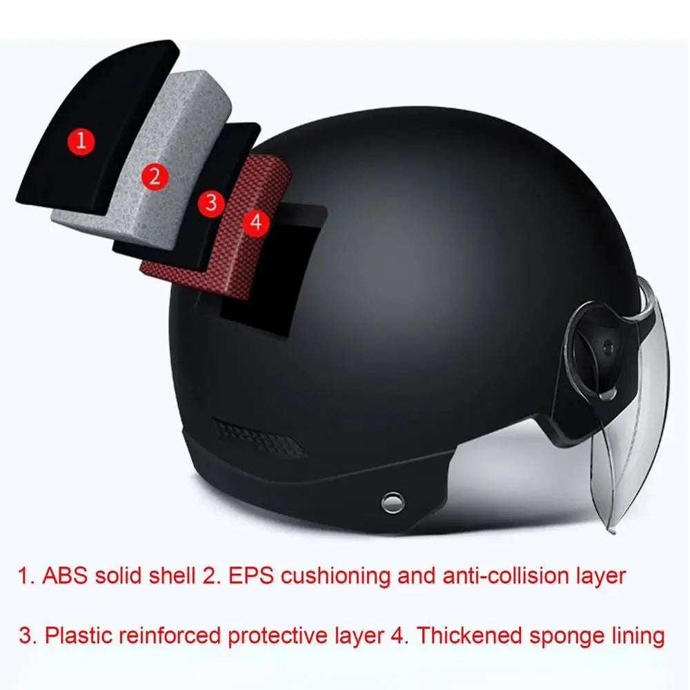 Electric Motorcycle Open-Face Helmet with Goggles – Anti-UV Safety Cap for Men & Women