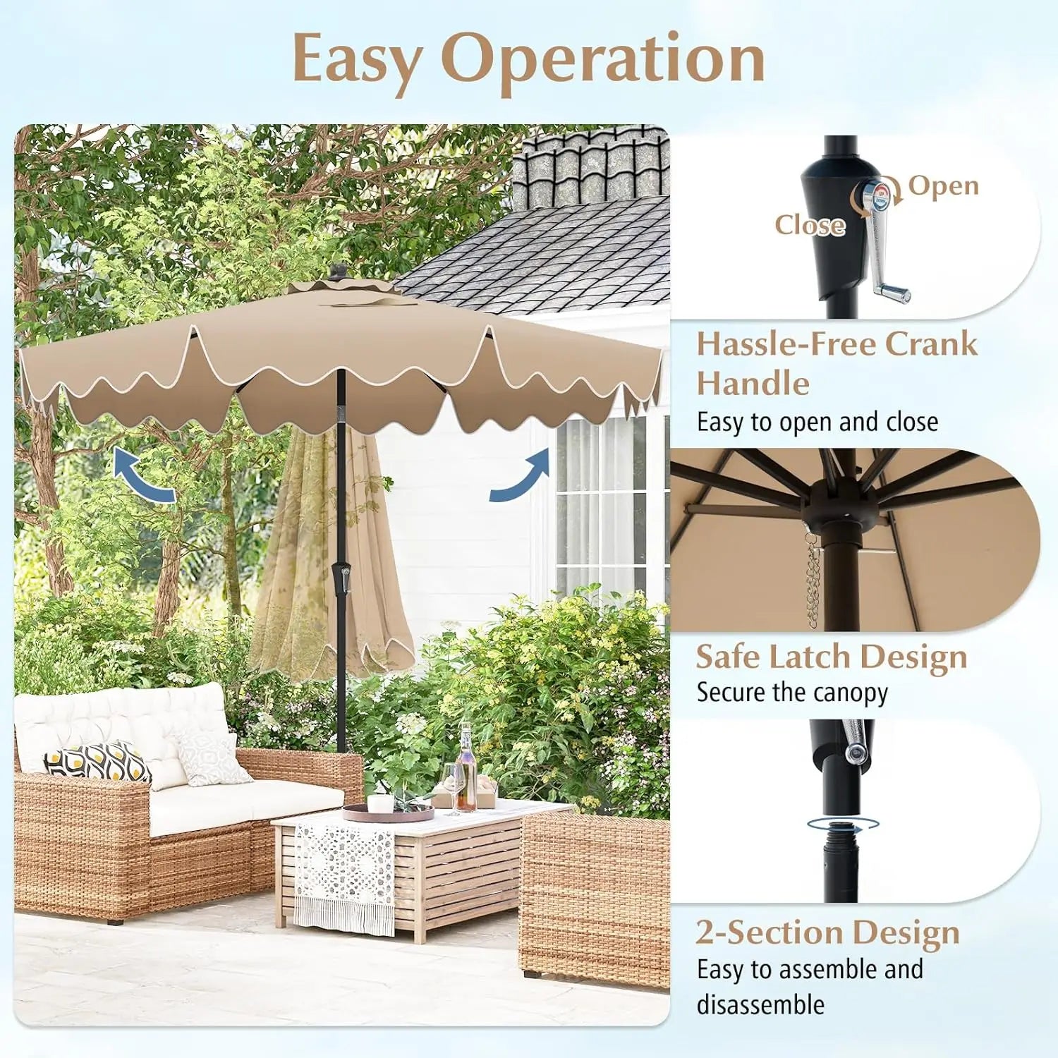 9Ft 2-Tier Patio Umbrella with Crank & Tilt – Scalloped Sun Shade Outdoor Canopy