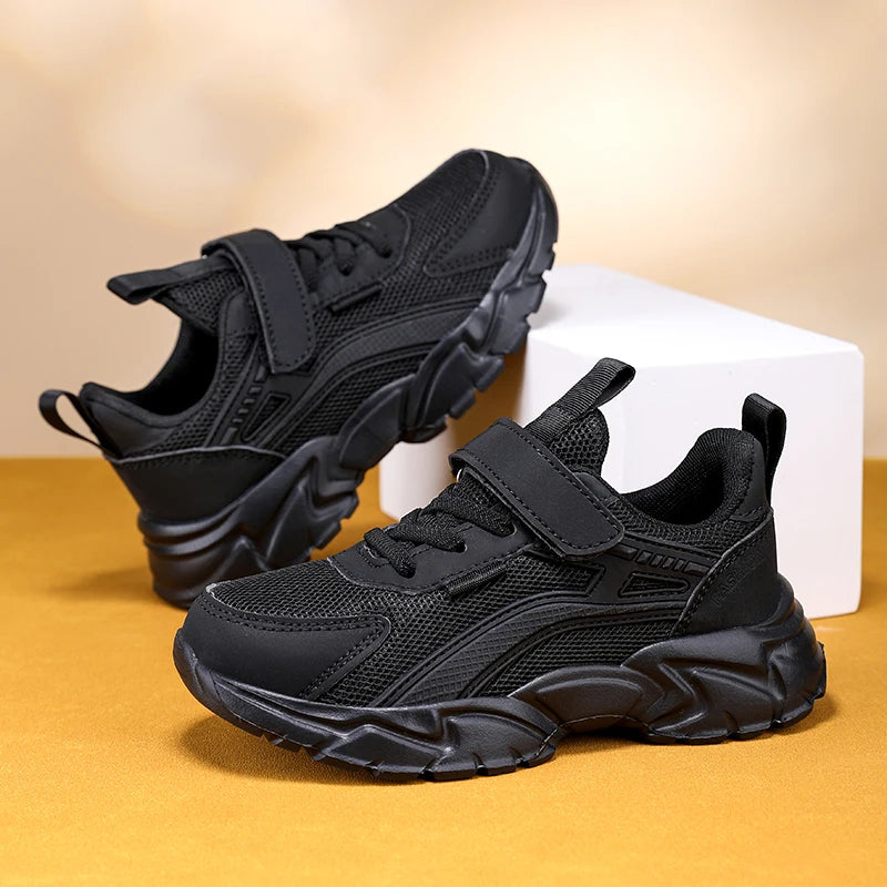 Lightweight Kids' Black Mesh Sneakers – Breathable & Non-Slip