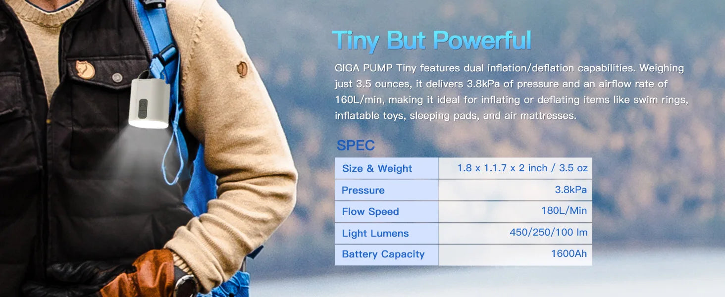 GIGA PUMP Mini 3-in-1 Air Pump – 3.8kPa High Pressure Portable Inflator