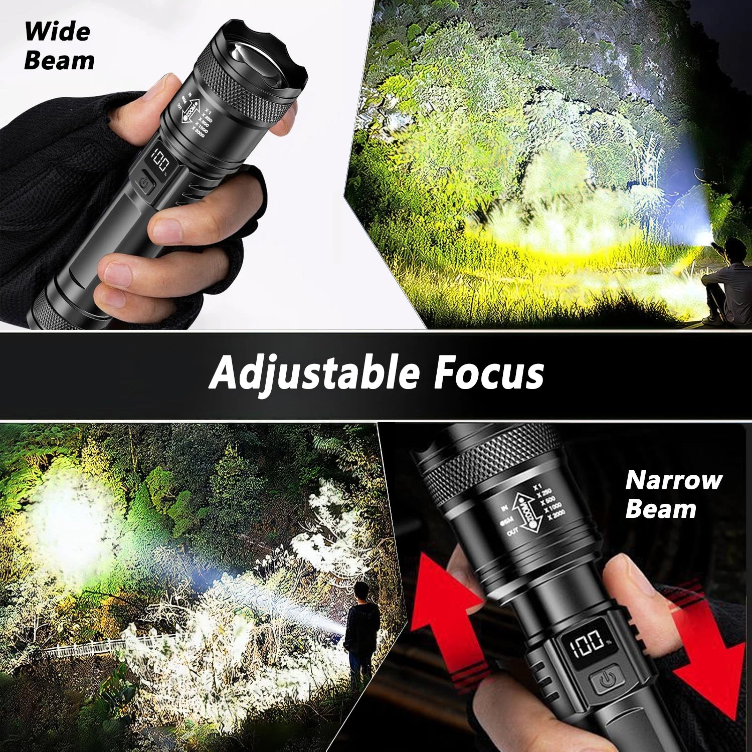 2000LM Tactical LED Flashlight – USB Rechargeable Zoom Torch with Display