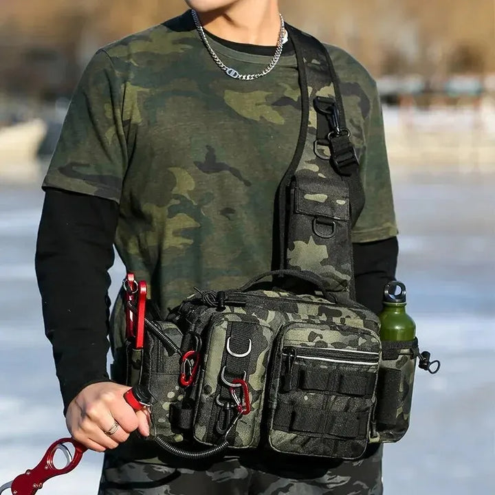 Fishing Tackle Backpack with Rod Holder – Sling Shoulder Gear Bag