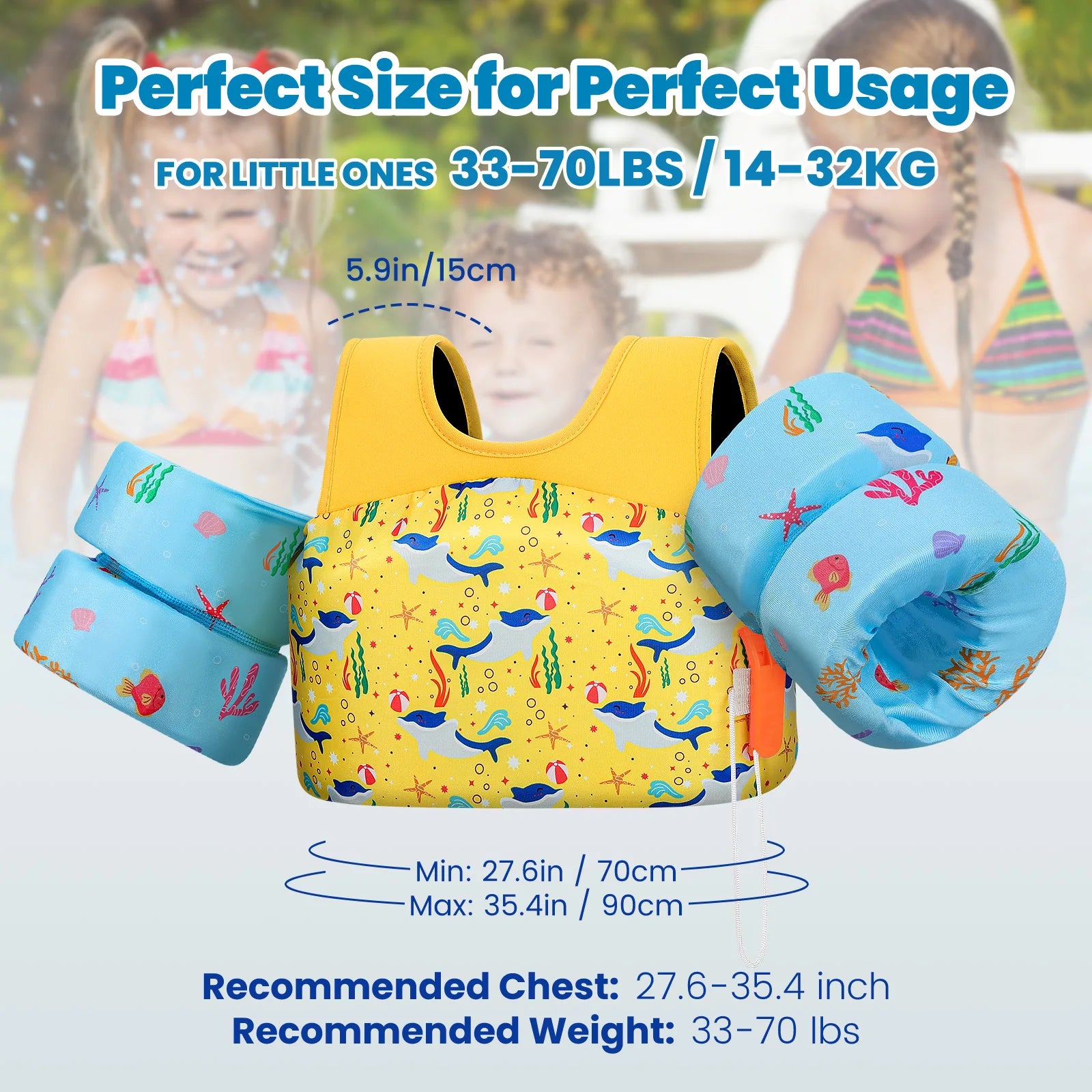 Children’s Swim Life Vest with Arm Floats & Whistle