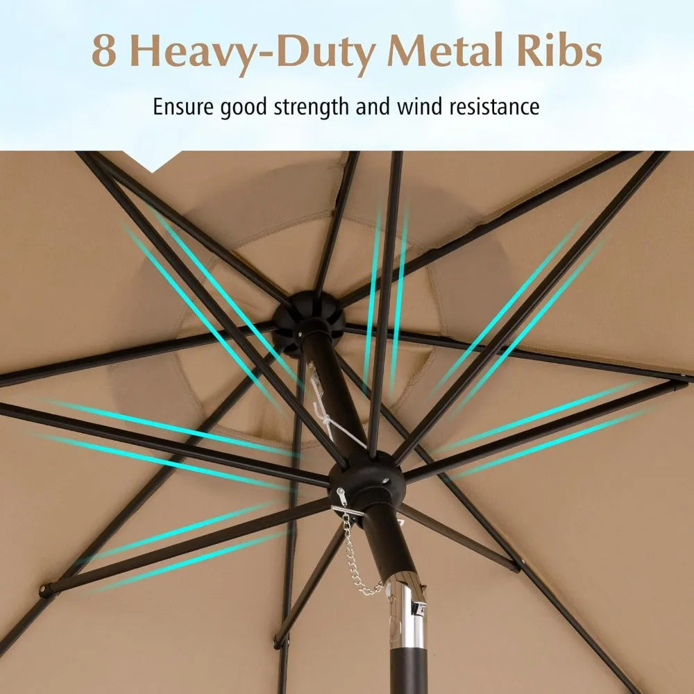 9Ft 2-Tier Patio Umbrella with Crank & Tilt – Scalloped Sun Shade Outdoor Canopy