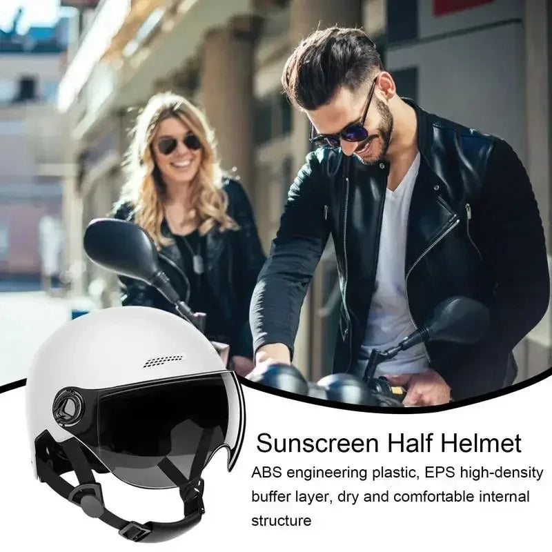 Electric Motorcycle Open-Face Helmet with Goggles – Anti-UV Safety Cap for Men & Women